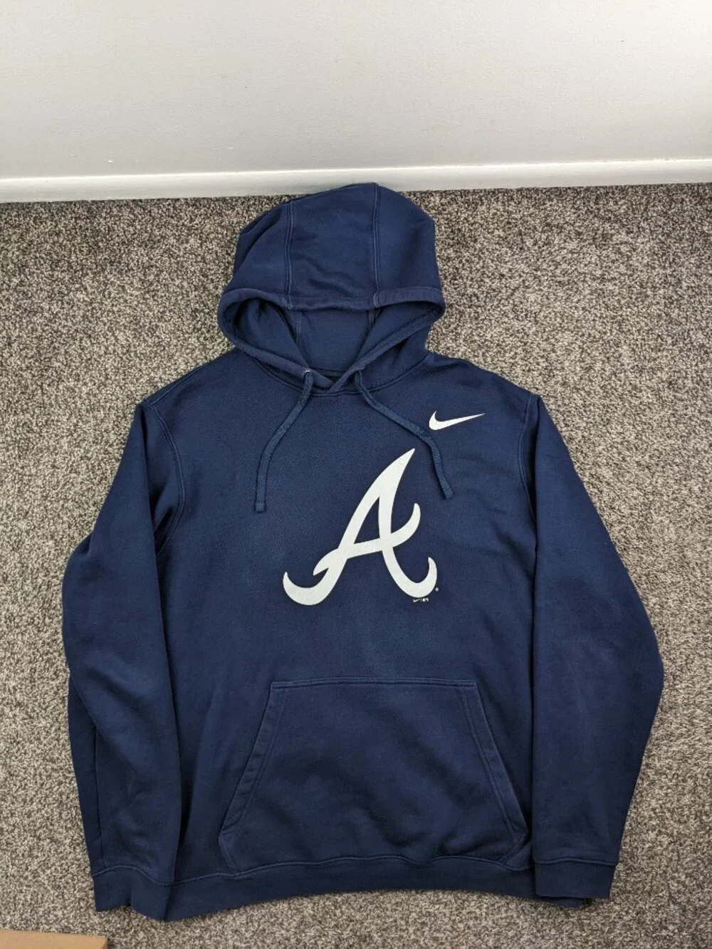 Atlanta Braves Hoodie Sweatshirt Nike Big Logo Navy Blue Mens XL
